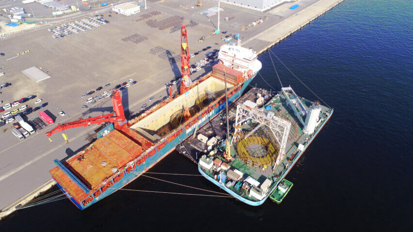 Cable spooling operations at the Port of Osaka, Japan
