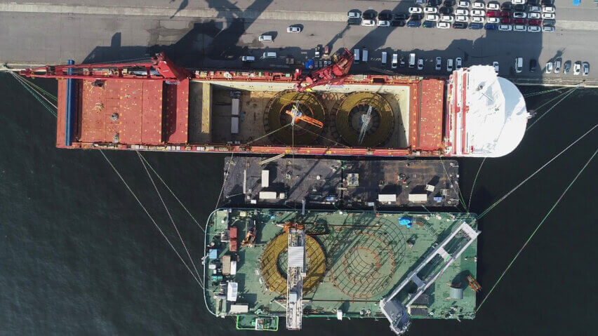 Cable spooling operations at the Port of Osaka, Japan