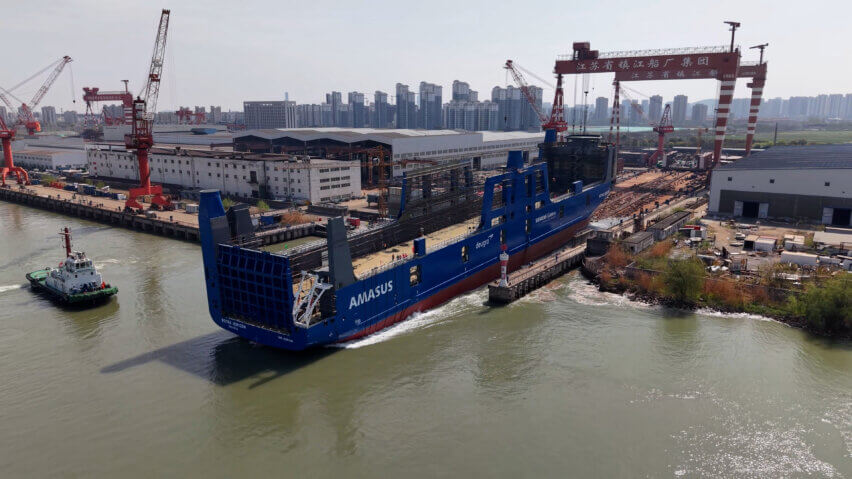 The launch of the Rotra Horizon at Zhenjiang Shipyards, Zhenjiang, Jiangsu, China